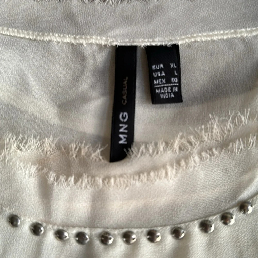 mango MNG CASUAL sleeveless raw edge studded layered top cream color size XL - Picture 6 of 10